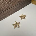Swavorski Swarovski Crystal Gold Tone Blue Star Starfish Stud Pierced Earrings Swan Signed Photo 5