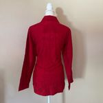 Chico's  Design Red Embroidered Long Sleeve Button Down Shirt Sz 2 Holiday Top Photo 5