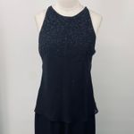 Vintage 90s Layered Beaded Jumpsuit Flowy Wide Leg Silky Chiffon Halter Black M Size M Photo 2