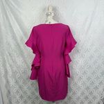 Badgley Mischka  Belle Pink Ruffle Bell Sleeves V-Neck‎ Cocktail Dress Size 10 Photo 6