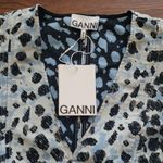 Ganni  Blue Leopard Chic Feminine Workcore Fairy Trendy Jacquard Blouse Size 38 Photo 5