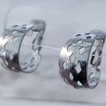 Vintage Clip On Earrings Silver Tone Cut Out Design Hoops with Pattern Photo 1