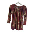 Daisy Fuentes Women's Long Sleeve Tee S Red Gold Tie-Dye Photo 1