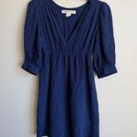 Amanda Uprichard Blue 100% Silk V-Neck Puff Sleeve A-Line Mini Dress Womens XS Photo 0