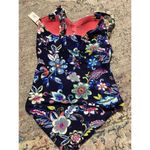 Anne cole New. Navy floral bandeau swimsuit. 16W Photo 6