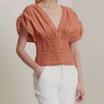 ALC Frank A.L.C. Luna Shirred V Neck Cotton Top in Armagnal Dusty Coral size 0 $295 Photo 2