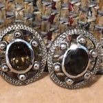 Sterling Silver Smokey Topaz  Faceted Filigree Accent Oval Earrings Photo 5