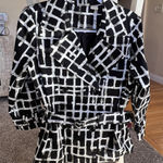 Spiegel Jacket Womens Sz 10 White Black Gray Print Double Breasted Trench Style Photo 0