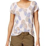 Lucky Brand  Linen Pineapple Print Blouse Top Sz 1X Short Sleeves Scoop Neck Photo 0