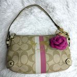 Coach y2k Stripe Pink White Tan Mini Purse Wristlet Photo 0