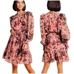 Rachel Parcell  pink Floral Print Ruffle Chiffon Blouson belted Dress Size US 4 Photo 1
