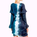 Chaser  Women's Long Sleeve V-neck Ruffle Tie Dye Mini Dress Green/Blue Sz M NWT Photo 1