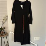 ZARA NEW Black Midi Dress Rope Tie Waist Long Sleeve Sporty Prep Casual V Neck Photo 6