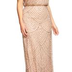 Adrianna Papell  NWT Pink Gold Spaghetti Strap Sequin Mesh Blouson Gown Size 18 Photo 2