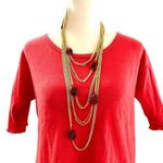 Amrita Singh 18K gold plated multi brass chain necklace, synthetic rubies, NWT Photo 0