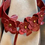 Island Slipper Hawaii Red Leather Flower Thong Sandals Size 10 Hawaiian Casual Photo 2