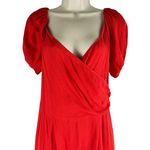 Reformation NEW Pearl Midi Dress Hot Day Short Puff Sleeves Red Orange Size 8 Photo 2