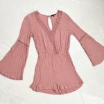 Ambiance Bell Sleeve Crochet Romper Medium Dusty Pink beach summer NWOT Photo 1