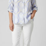 JM Collection  Multicolor Linen Button 3/4 Sleeve Summer Comfy Artsy Shirt Top 14 Photo 0