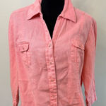 JM Collection 100% Linen Top Peachy Pink Button Up Shirt V Neck 3/4 Sleeve Summer Preppy Boho‌ Photo 0