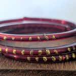 Set of 3 Dark Red Bangles with Gold Tone Glitter Photo 0
