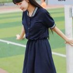 New Kawaii Navy Blue Button Up School Girl Short Sleeve Dress Size M Photo 1