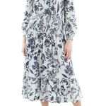 AQUA NWT  Bloomingdales Linen Blend Smocked Midi Dress Long Sleeve Floral White S Photo 1