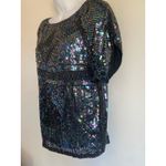 Vintage Silk SequinTop Black Iridescent Short Sleeve Blouse Party Art Deco NYE Photo 3