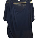 Avenue  Women‎ Tunic Top S Navy Cold Shoulder Crochet Sleeve Boho Chic Slouchy Photo 0