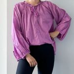 Emerson Fry India Collection Bardot Cotton Peasant Top in Pink Lurex Size Small Purple Photo 0