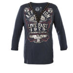 Affliction Fire Water  Women's  Bird Of Prey Black Silver Foil Design Tee Medium Photo 1