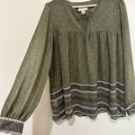 Loft  Floral Keyhole Babydoll Top Womens Size‎ S Long Sleeve Sheer Green Photo 2