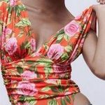 ZARA NWT  Floral Plunging V Bodysuit S Red Photo 0