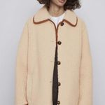 ZARA Tan Brown Cream Sherpa Suede Leather Button Down Coat Jacket Photo 2