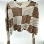 Women's Moon & Madison‎ Crème & Brown Checkered Cropped Pullover Sweater Sz L Size L Photo 0