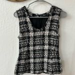 Theory  Sculpted Tweed Black Cream White Sleeveless Lined Zip Closure Blouse S Photo 2