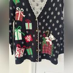 Cotton Emporium  Christmas Sweater Cardigan Festive Black and Red Size Large Photo 1