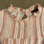 Staccato coral striped shirt, flutter sleeves and smocked neck with ruffles, size Small Photo 3