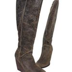 Fossil Crackled Brown Leather Wedge Knee High Boots 6 Photo 0