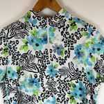 IBKUL Women's Floral Zebra‎ Leopard Print Short Sleeve Golf Shirt Large Blue Photo 5