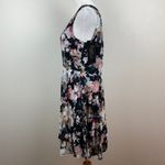 Papillon Dress M Black Floral Georgette Strappy V-Neck Sleeveless Above Knee New Photo 5