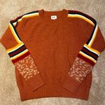 BiBi Knit Texture Contrast Crochet Stripe Brick Sweater Leopard Cuff S Red Photo 0
