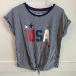 Eddie Bauer  Blue & White Striped USA Short Sleeve Shirt Photo 1