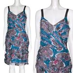 Vintage Y2K 100% Silk Teal Fairy Grunge Raw Edge Mini Dress Small Funky Colorful Blue Photo 1