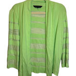 Ming Wang  Sweater Women's Size Medium Petite Knit‎ Cardigan Stripes Neon Green Photo 0