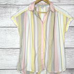 Lucky Brand Pink & Yellow Striped Button-Up Short Sleeve Casual Top Size Small Photo 4