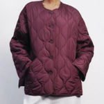 ZARA Burgundy Oversized Light Puffer Water Repellent Collarless Jacket(Size XS) Photo 0