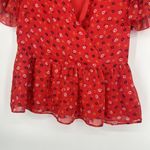 Madewell  Red Tiered Sleeve Peplum Top in Metallic Prairie Posies Ruffle Size 4 Photo 5