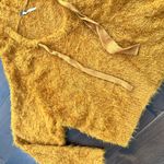 Free People  Mustard Yellow Eyelash Fuzzy Cropped Hooded Sweater Size Small Photo 4