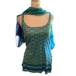 Live and let live  Blue and Green Flowy Blouse Multiple Ways to Wear. WORN ONCE Photo 6